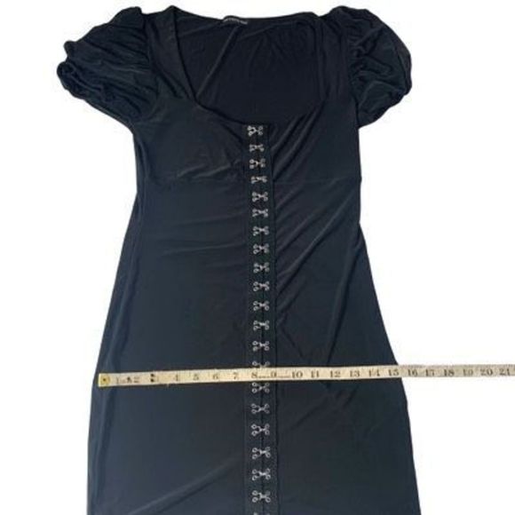 Pretty Little Thing Sz 6 Black Polyester Stretch Punk Clasp Close Body-Con Dress - Picture 9 of 14